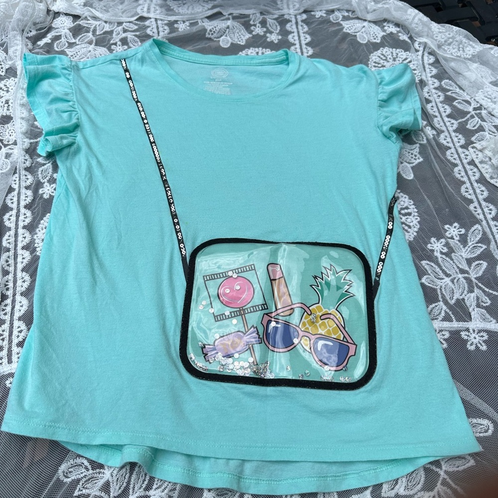 WONDER NATION GRAPHIC TEE W/ CONFETTI EMBELLISHED FLUTTER SLEEVES L (10-12)